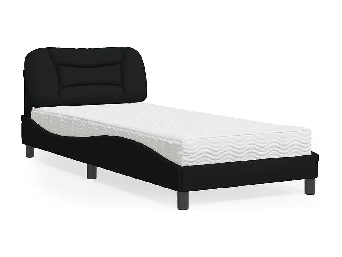 Lit avec matelas noir 80x200 cm tissu