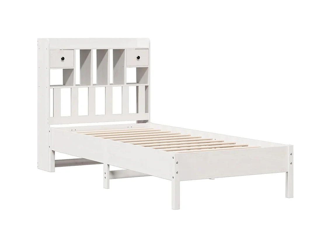 Lit bibliothèque sans matelas blanc 90x190cm bois de pin massif