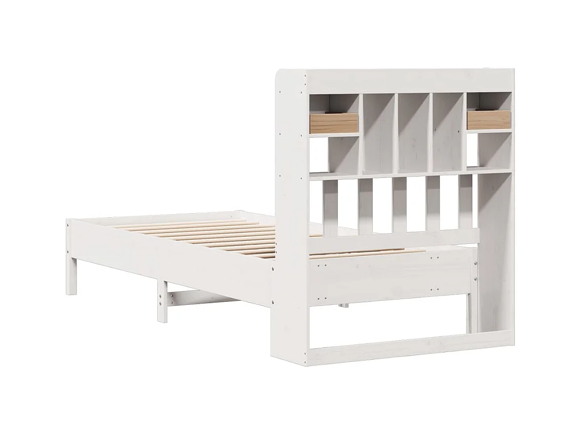 Lit bibliothèque sans matelas blanc 90x190cm bois de pin massif