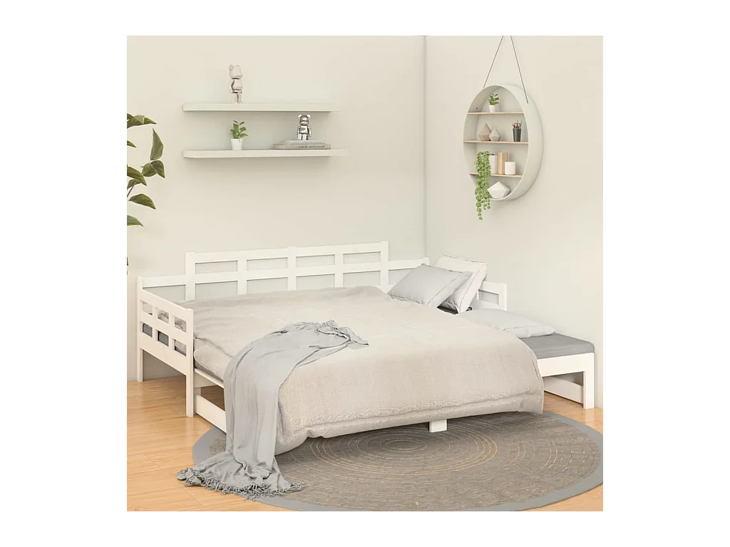 Schuifbed zonder matras wit massief grenenhout