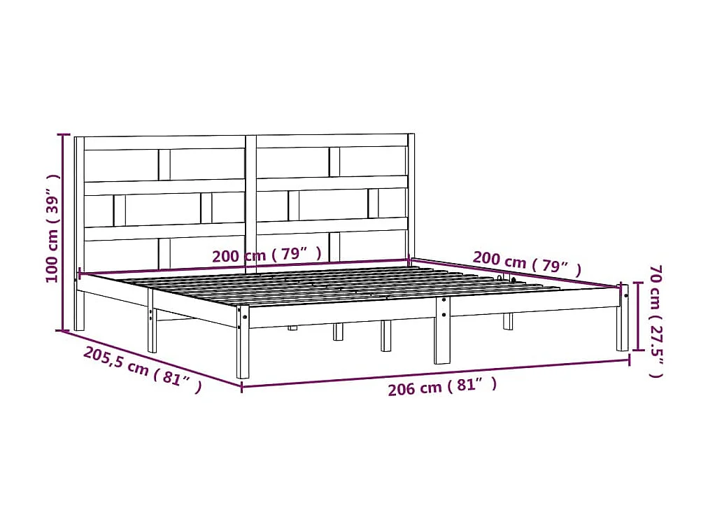 Estructura de cama sin colchón de madera maciza de pino blanco 200x200 cm