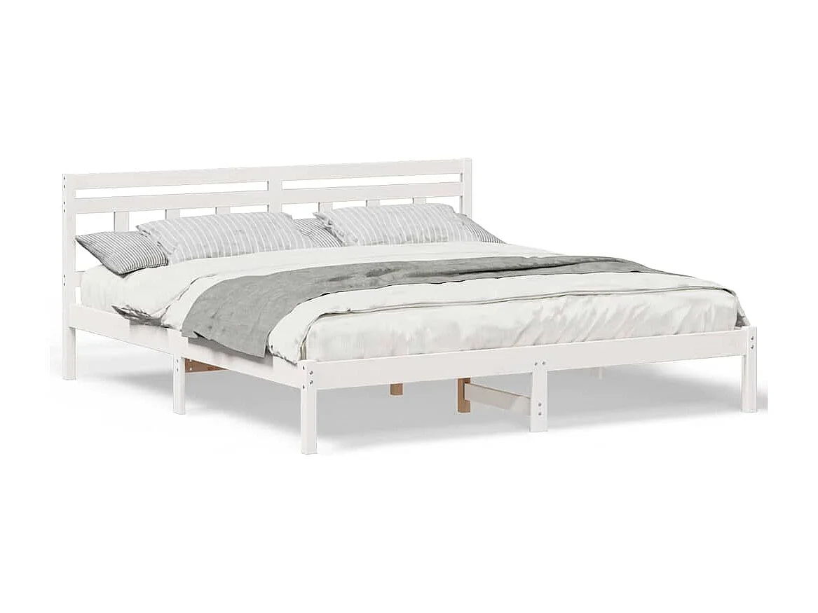 Cadre de lit avec tête de lit Blanc Bois massif en pin