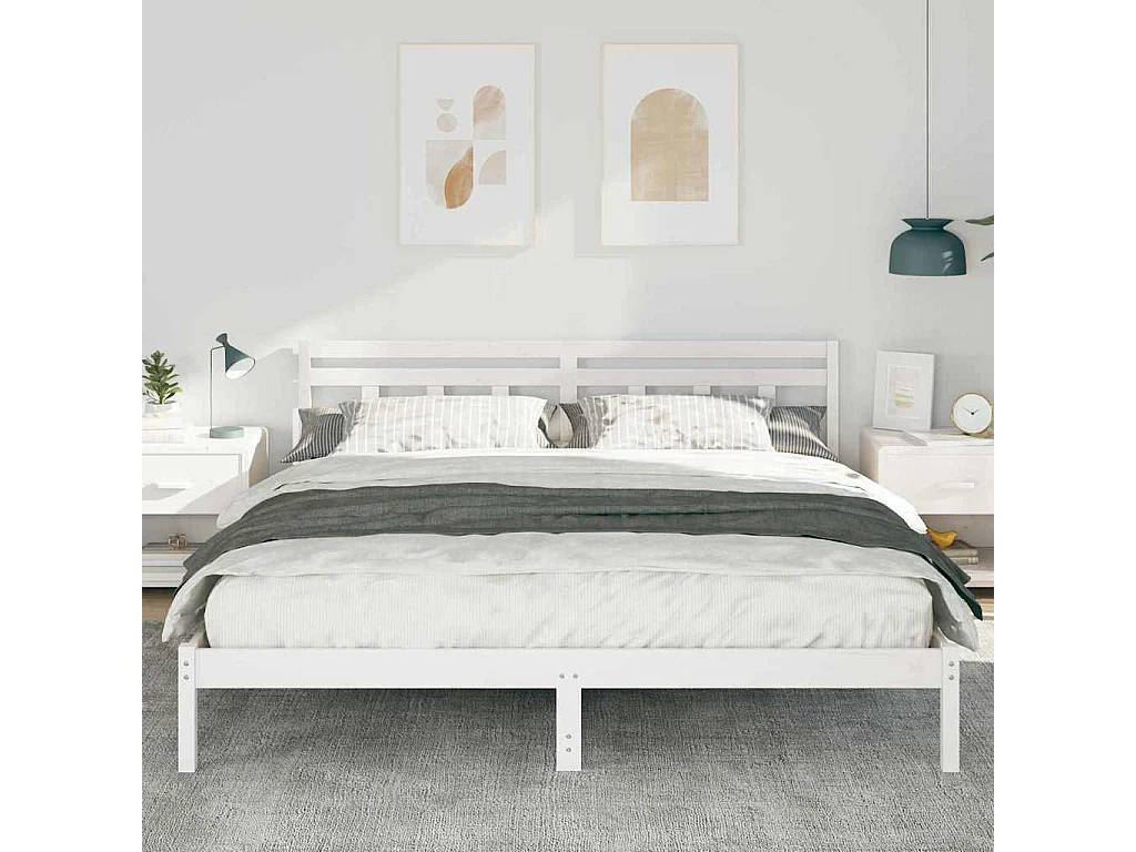 Cadre de lit avec tête de lit Blanc Bois massif en pin