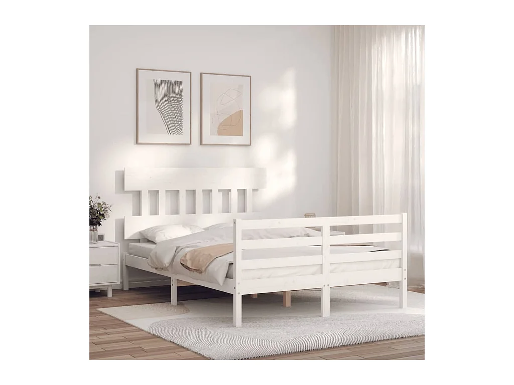 Estructura de cama sin colchón blanco 140x190 cm madera maciza
