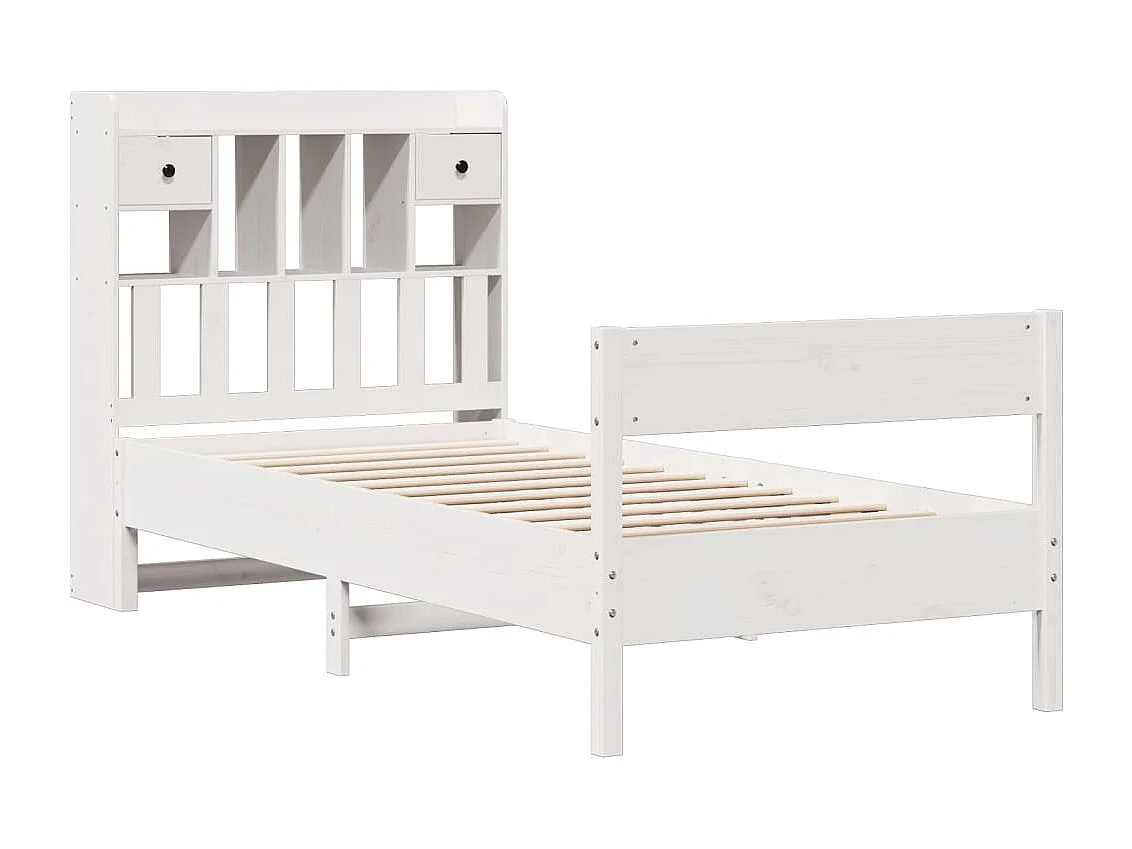 Lit bibliothèque sans matelas blanc 90x190cm bois de pin massif