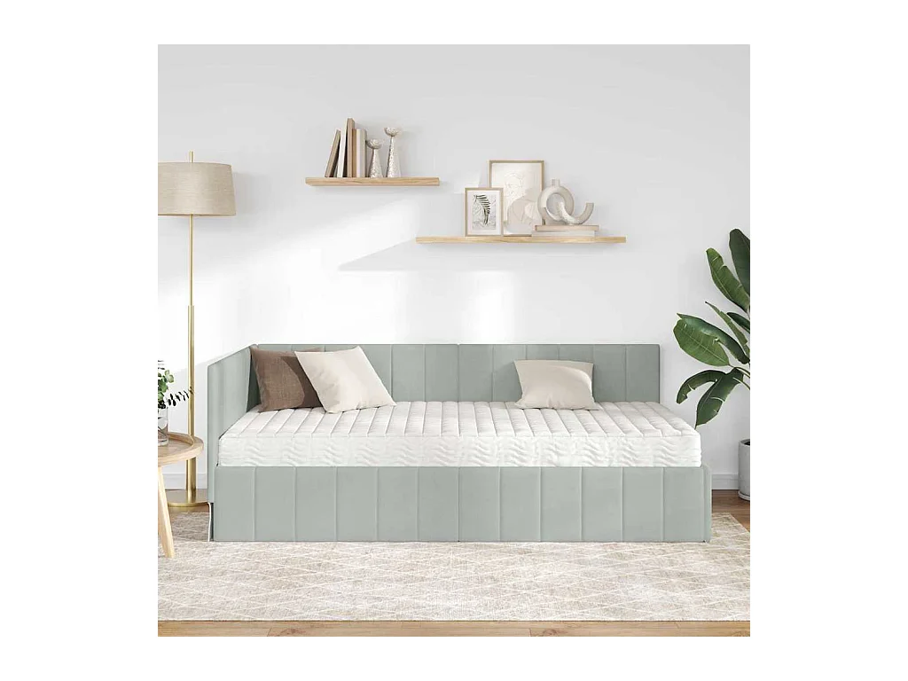 Cadre de lit d'angle Gris clair 100 x 200 cm Velours