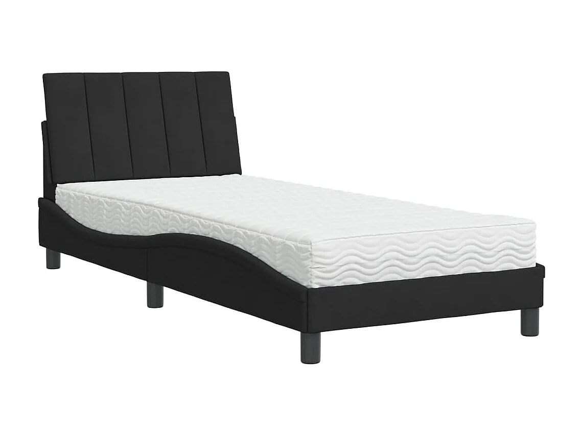 Lit avec matelas noir 90x200 cm velours