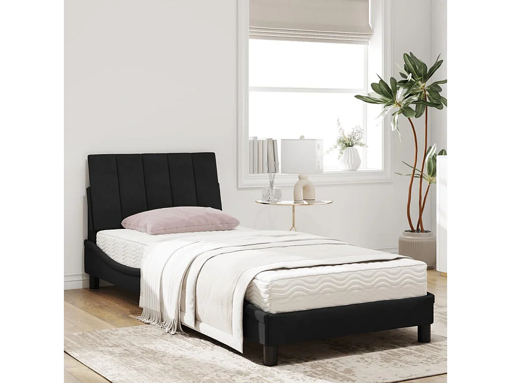 Lit avec matelas noir 90x200 cm velours