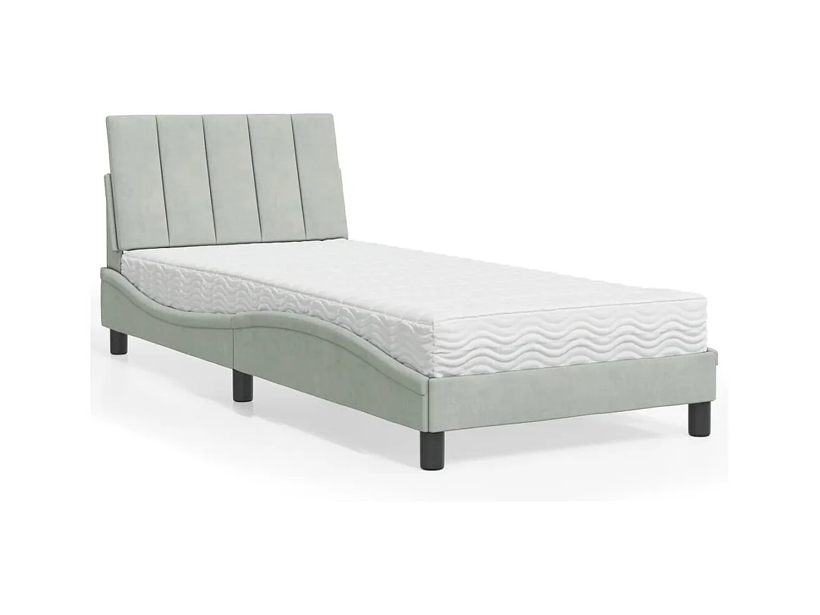 Lit avec matelas gris clair 90x190 cm velours