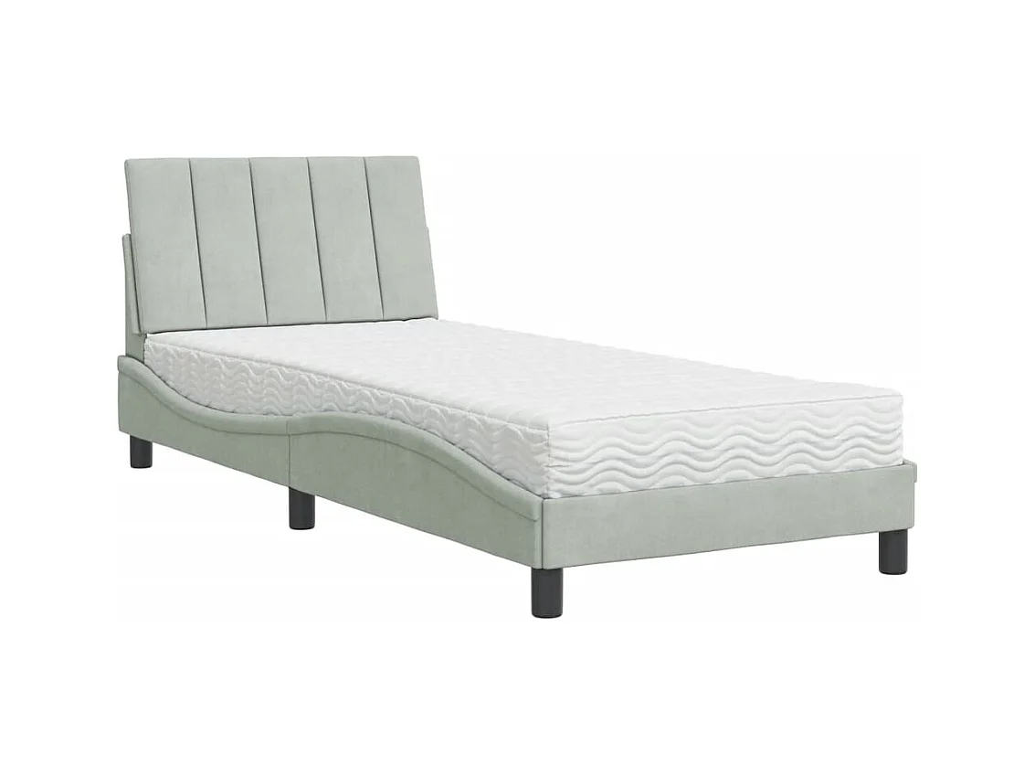 Lit avec matelas gris clair 90x190 cm velours