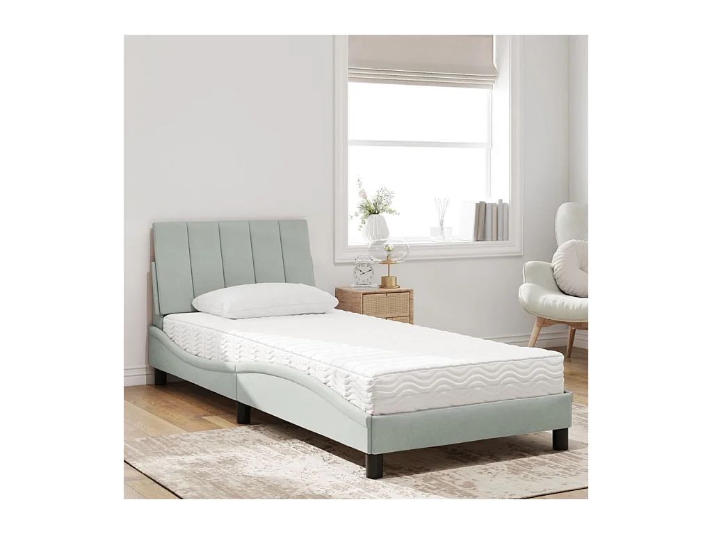 Lit avec matelas gris clair 90x190 cm velours