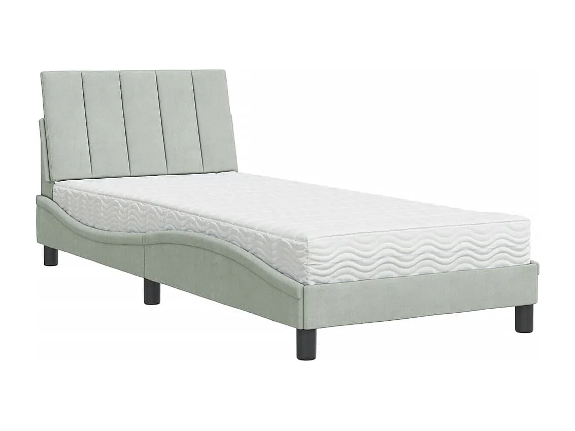 Lit avec matelas gris clair 90x190 cm velours