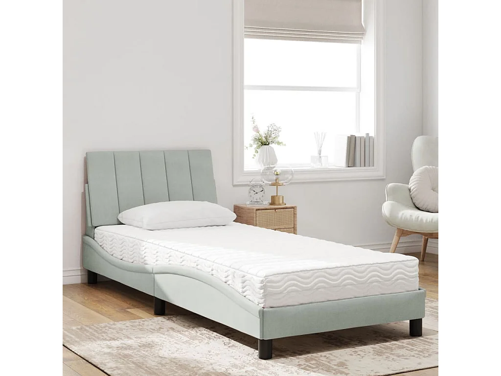 Lit avec matelas gris clair 90x190 cm velours