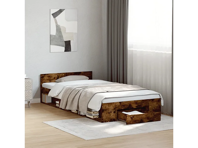 Struttura letto con cassetto senza materasso rovere affumicato 90x200 cm