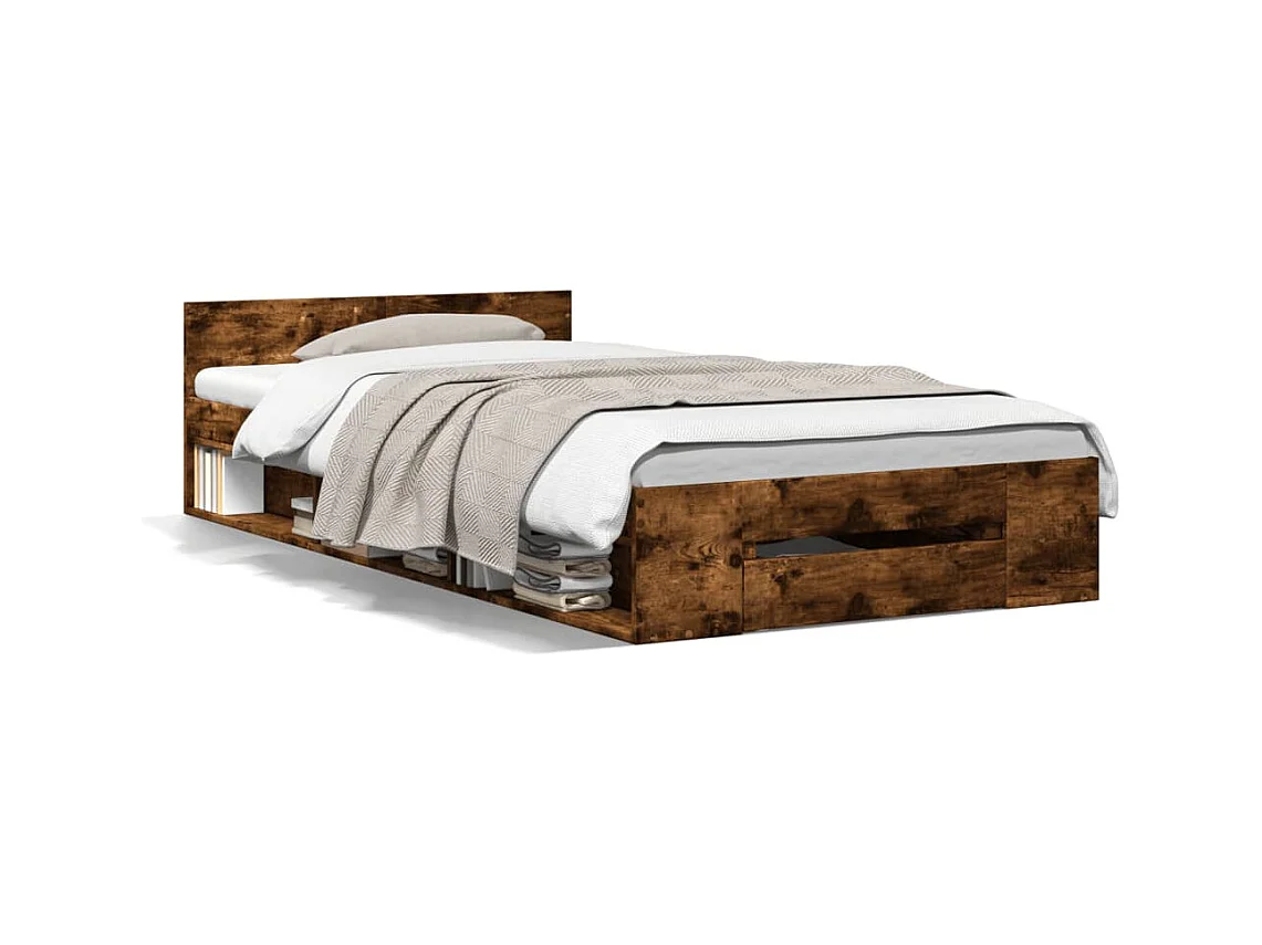 Struttura letto con cassetto senza materasso rovere affumicato 90x200 cm