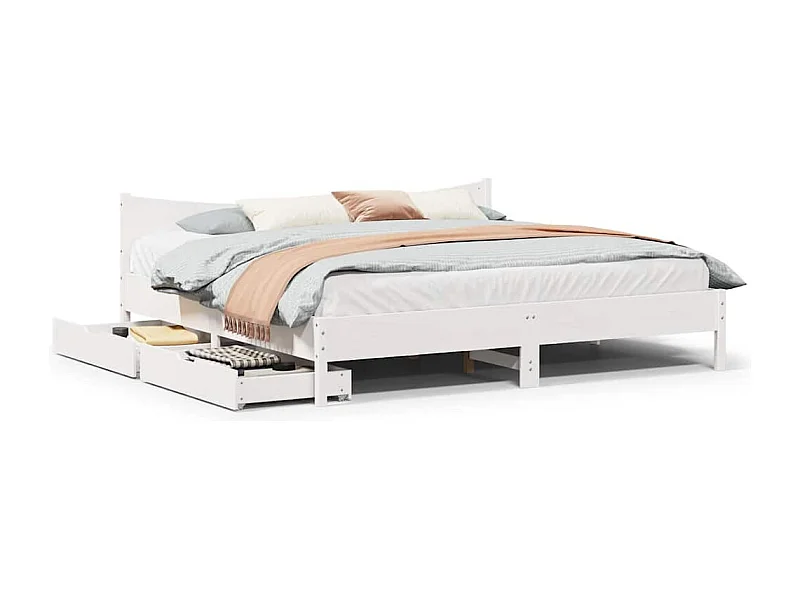 Bedframe met lades wit 200x200 cm massief grenenhout