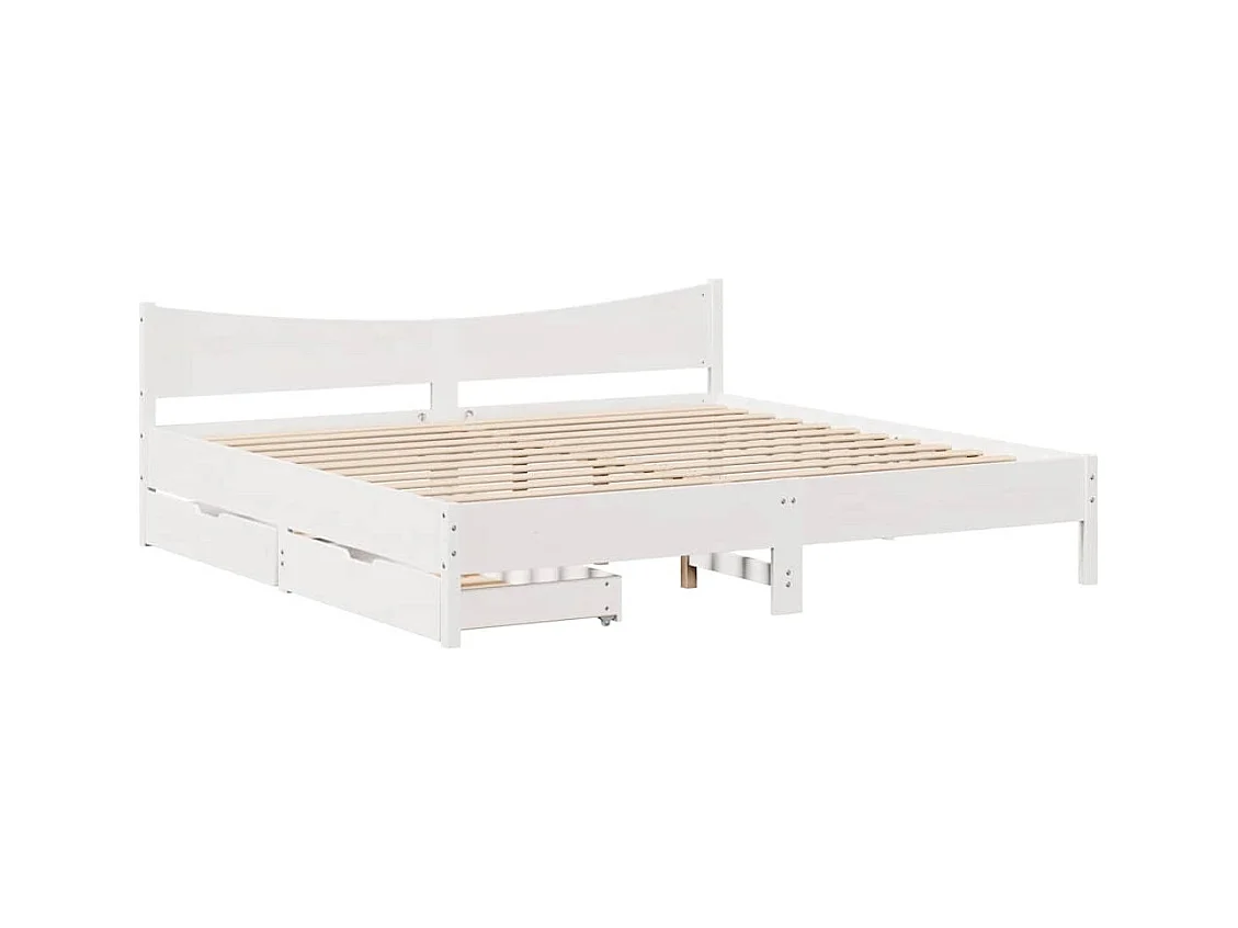 Struttura letto con cassetti bianco 200x200 cm in legno massello di pino