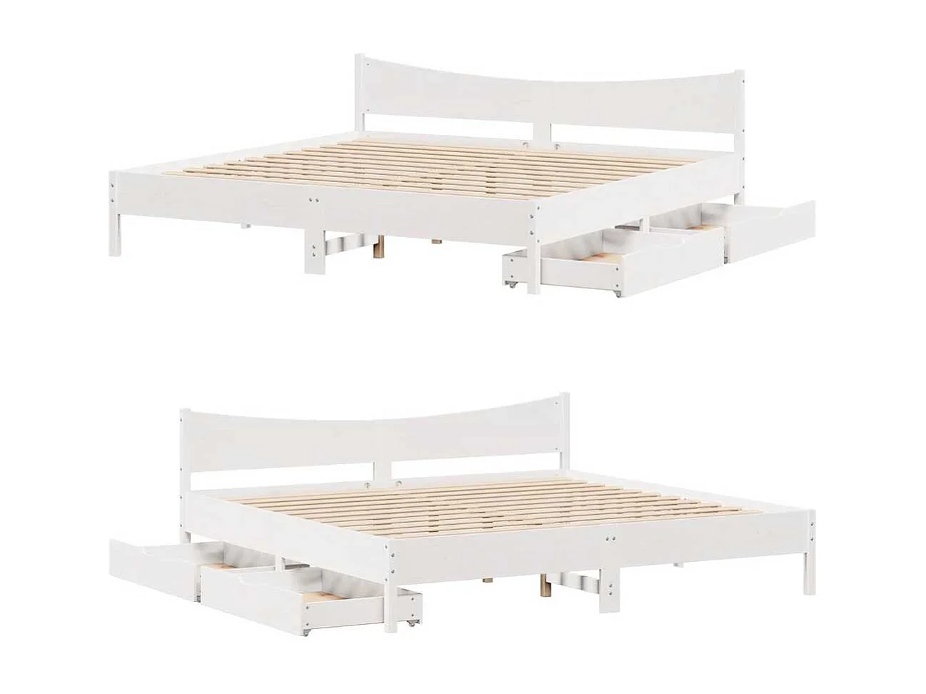 Struttura letto con cassetti bianco 200x200 cm in legno massello di pino