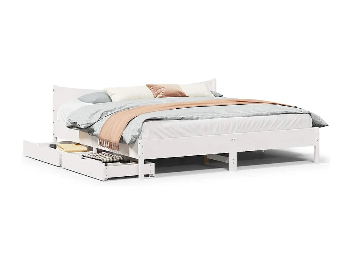 Struttura letto con cassetti bianco 200x200 cm in legno massello di pino