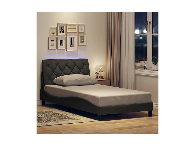Struttura letto con LED senza materasso tessuto grigio scuro 100x200 cm