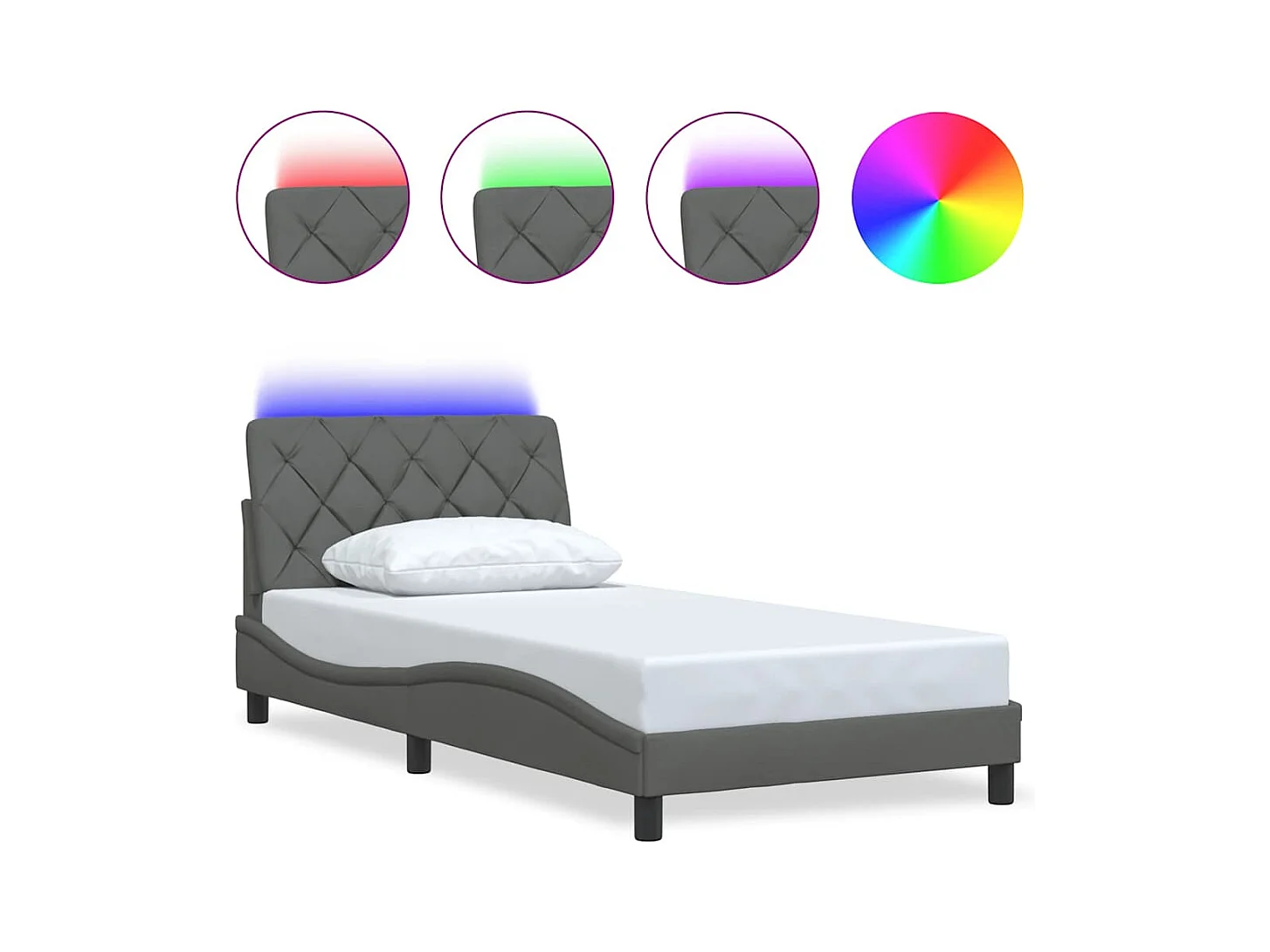 Struttura letto con LED senza materasso tessuto grigio scuro 100x200 cm