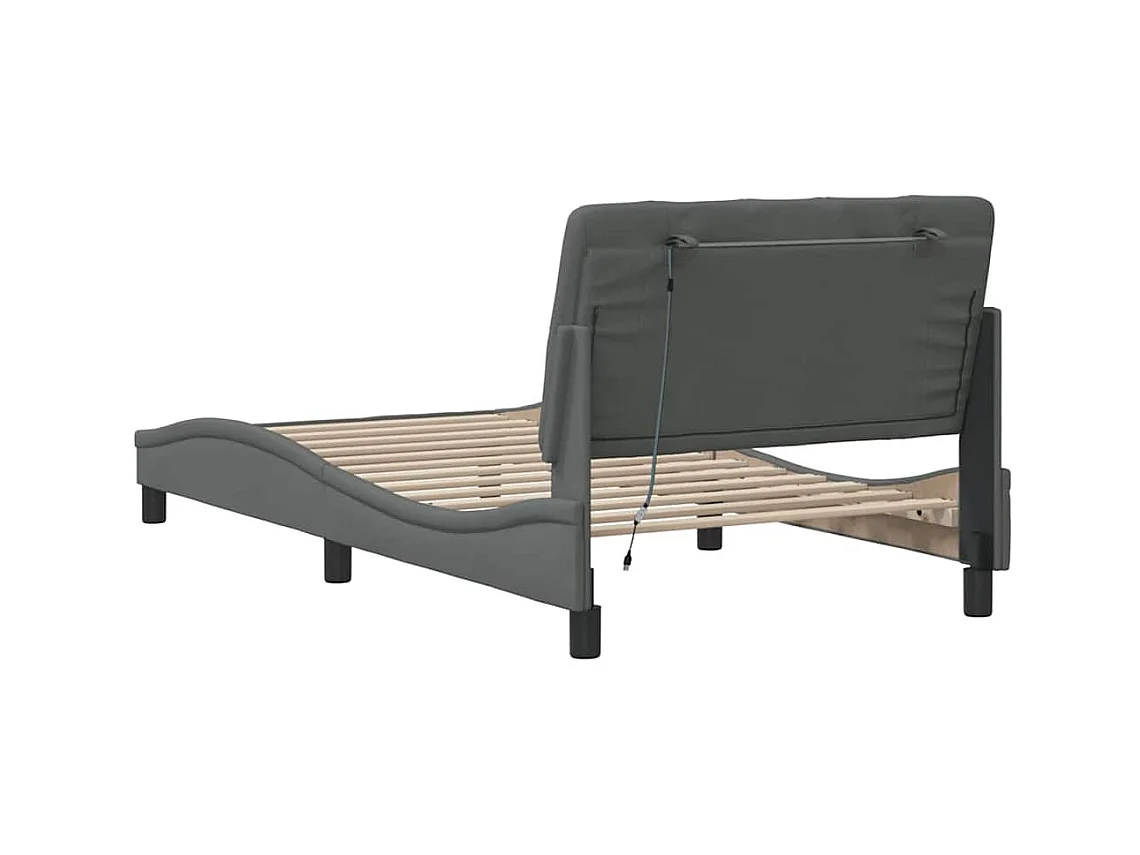 Struttura letto con LED senza materasso tessuto grigio scuro 100x200 cm