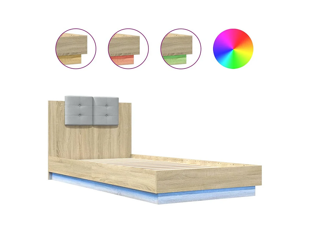 Estructura de cama con LED sin colchón roble Sonoma 100x200 cm