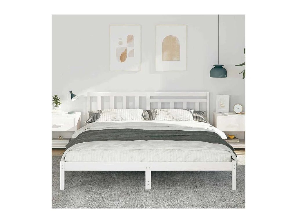 Wit bedframe 180 x 200 cm Massief grenenhout