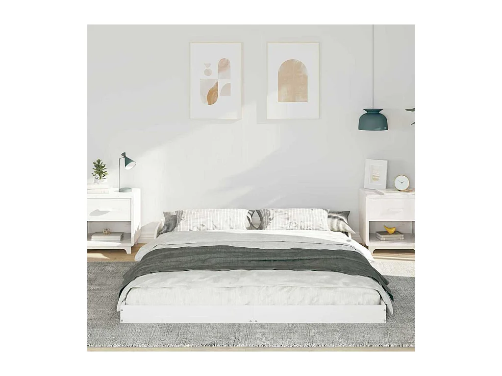 Cadre de lit Blanc 160 x 210 cm Bois massif en pin