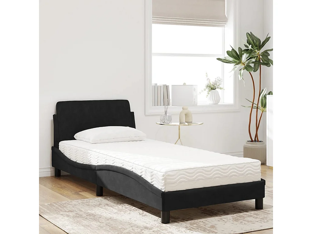 Lit avec matelas noir 80x200 cm velours