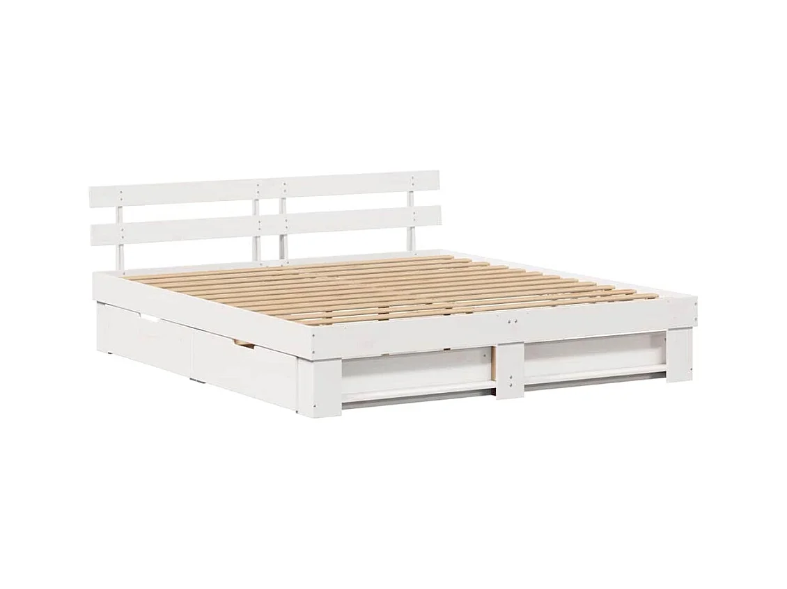 Struttura letto con cassetto Bianco 200 x 200 cm Legno massello di pino