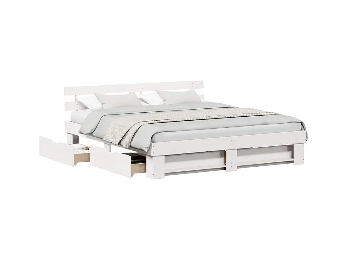 Struttura letto con cassetto Bianco 200 x 200 cm Legno massello di pino