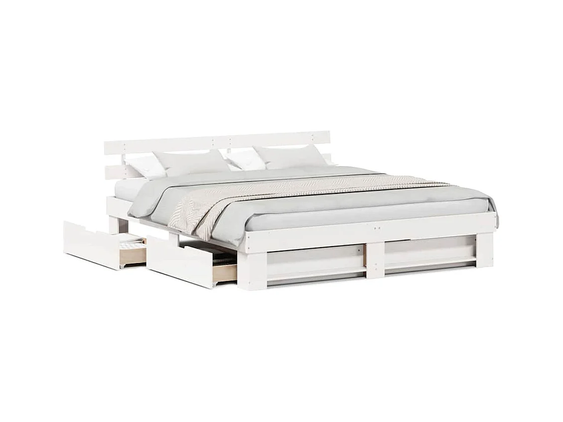 Struttura letto con cassetto Bianco 200 x 200 cm Legno massello di pino