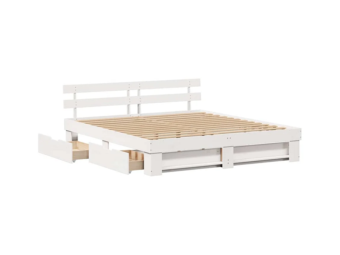 Struttura letto con cassetto Bianco 200 x 200 cm Legno massello di pino