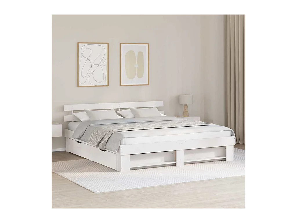 Bedframe met lade Wit 200 x 200 cm Massief grenenhout