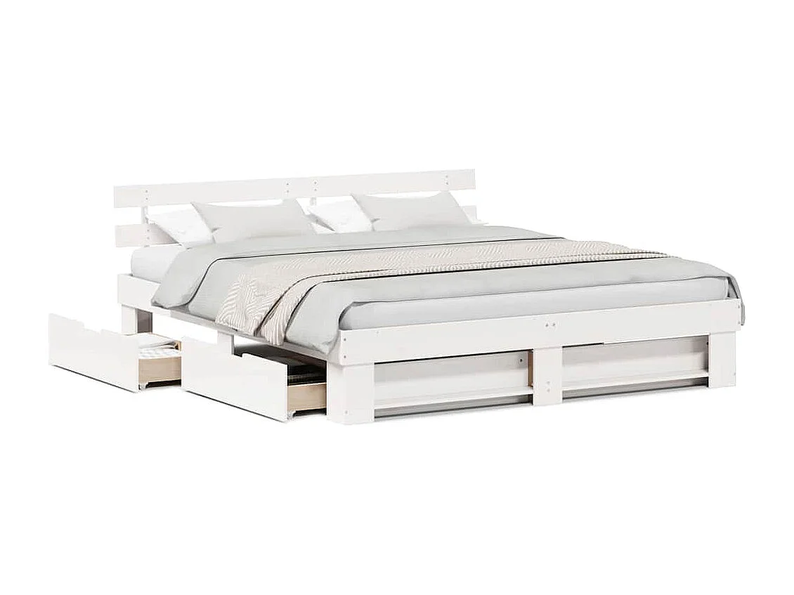 Cadre de lit avec tiroir Blanc 200 x 200 cm Bois massif en pin