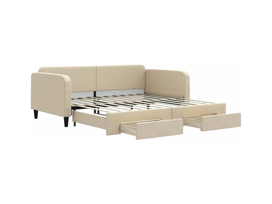 Lit de jour avec gigogne et tiroirs crème 100x200 cm tissu