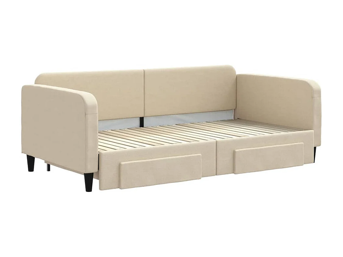 Tagesbett mit Ausziehbett und Schubladen creme 100x200 cm Stoff