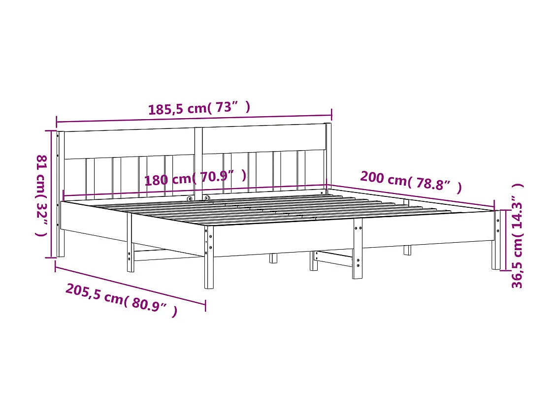 Bedframe zonder matras wit 180x200 cm massief grenenhout