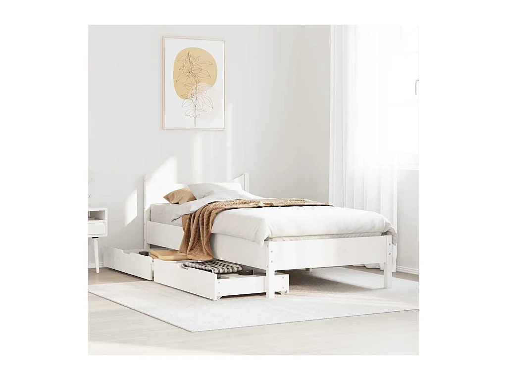 Estructura de cama con cajones blanca 75x190 cm madera maciza de pino