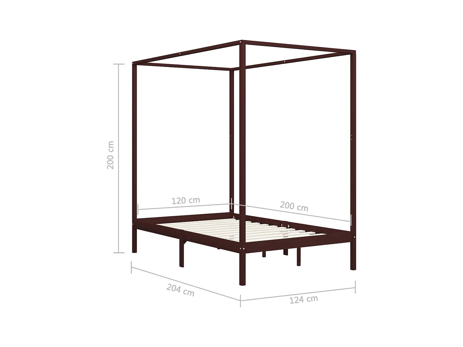 Struttura letto a baldacchino senza materasso in legno massello 120x200 cm