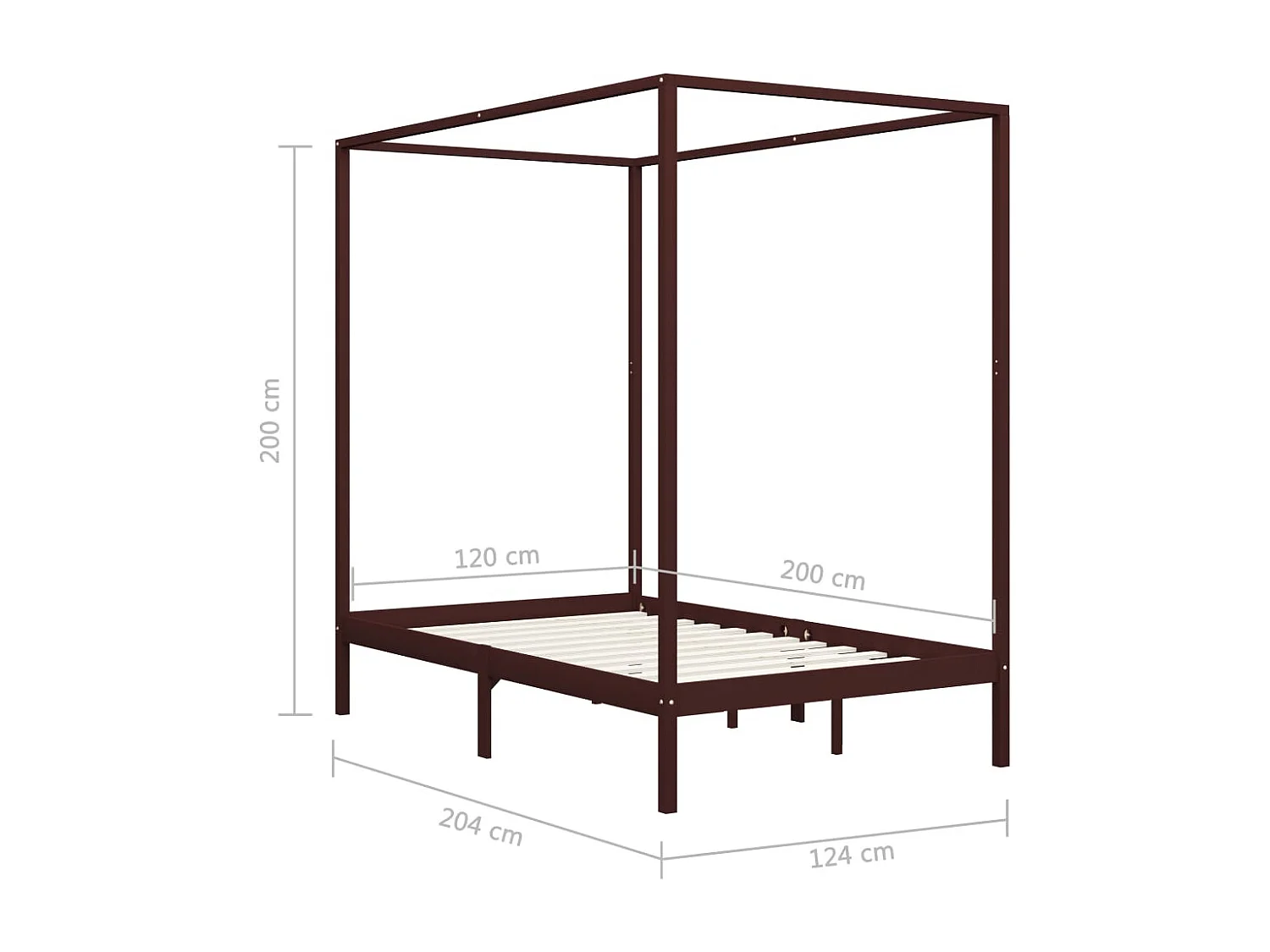 Cadre de lit à baldaquin sans matelas bois massif 120x200 cm