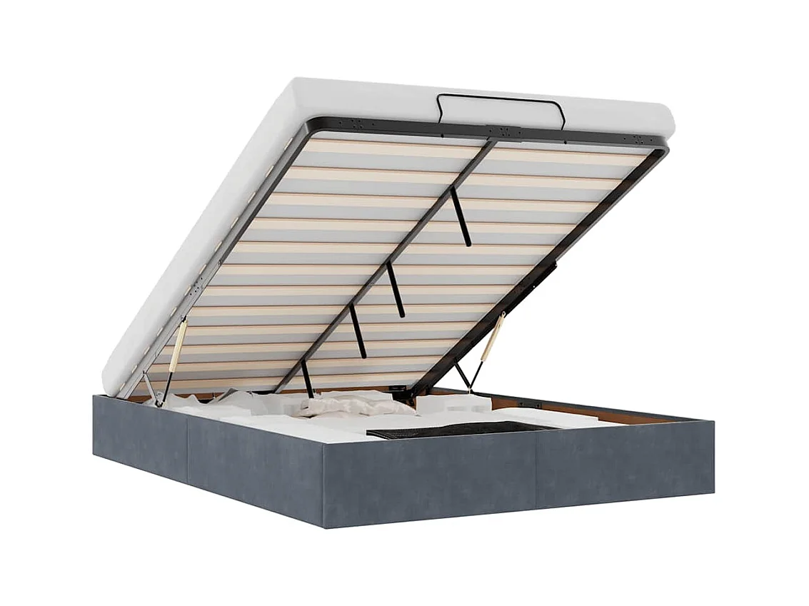 Struttura letto pouf senza materasso grigio scuro 140x190 cm velluto