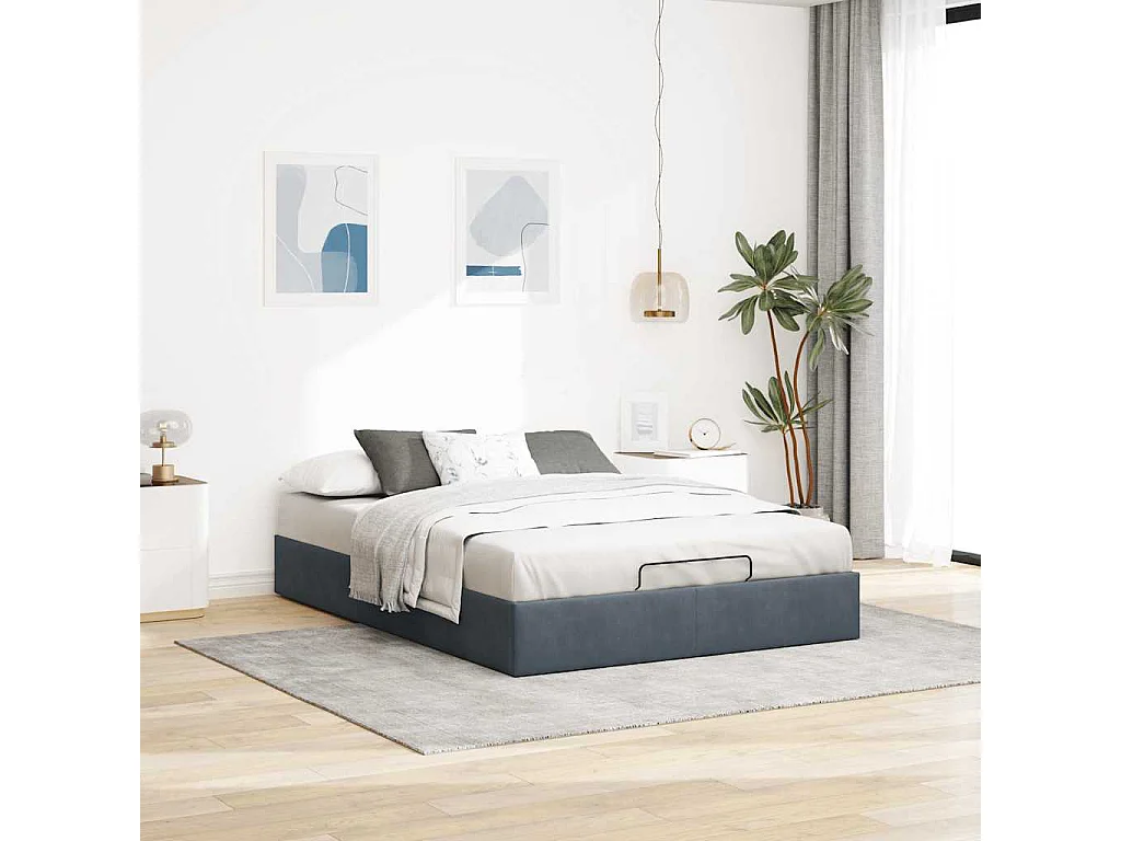 Ottoman Bettgestell ohne Matratze dunkelgrau 140x190 cm Samt
