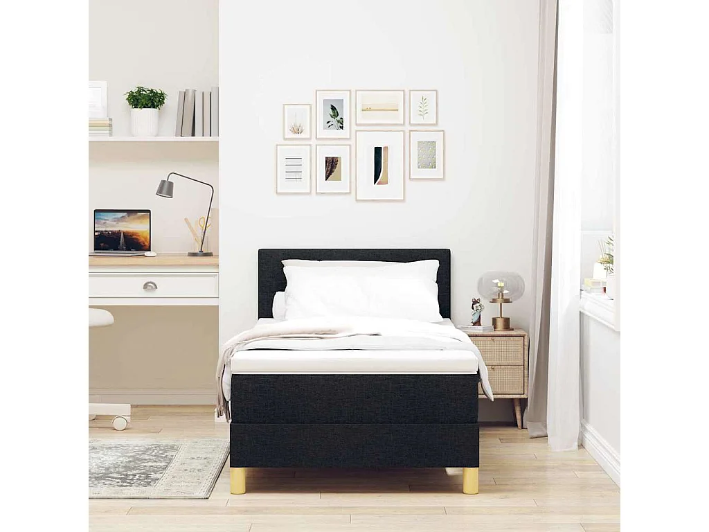Boxspringbett mit Matratze mit Matratze Schwarz 90 x 200 cm Stoff