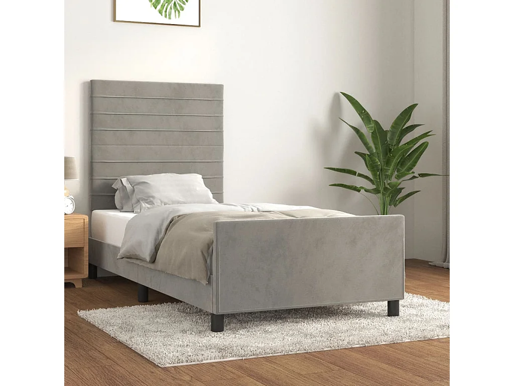 Cadre de lit sans matelas gris clair 90x200 cm velours