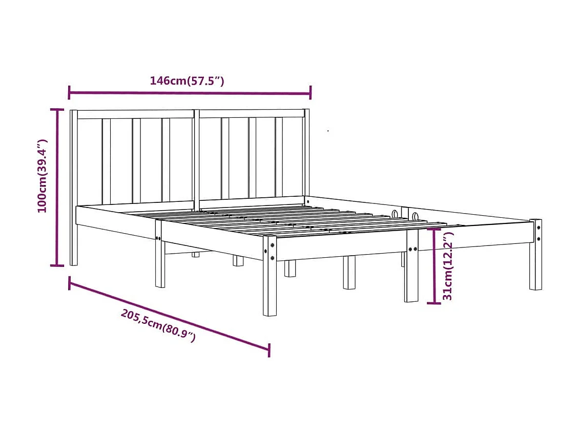 Bettgestell ohne Matratze weiß Massivholz Kiefer 140x200 cm