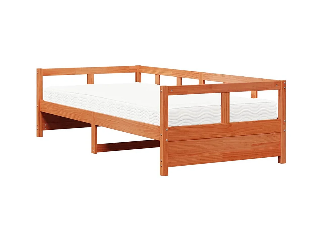 Cama de día con colchón encerado marrón 90x200 cm madera maciza de pino