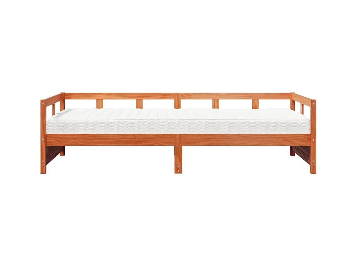 Cama de día con colchón encerado marrón 90x200 cm madera maciza de pino