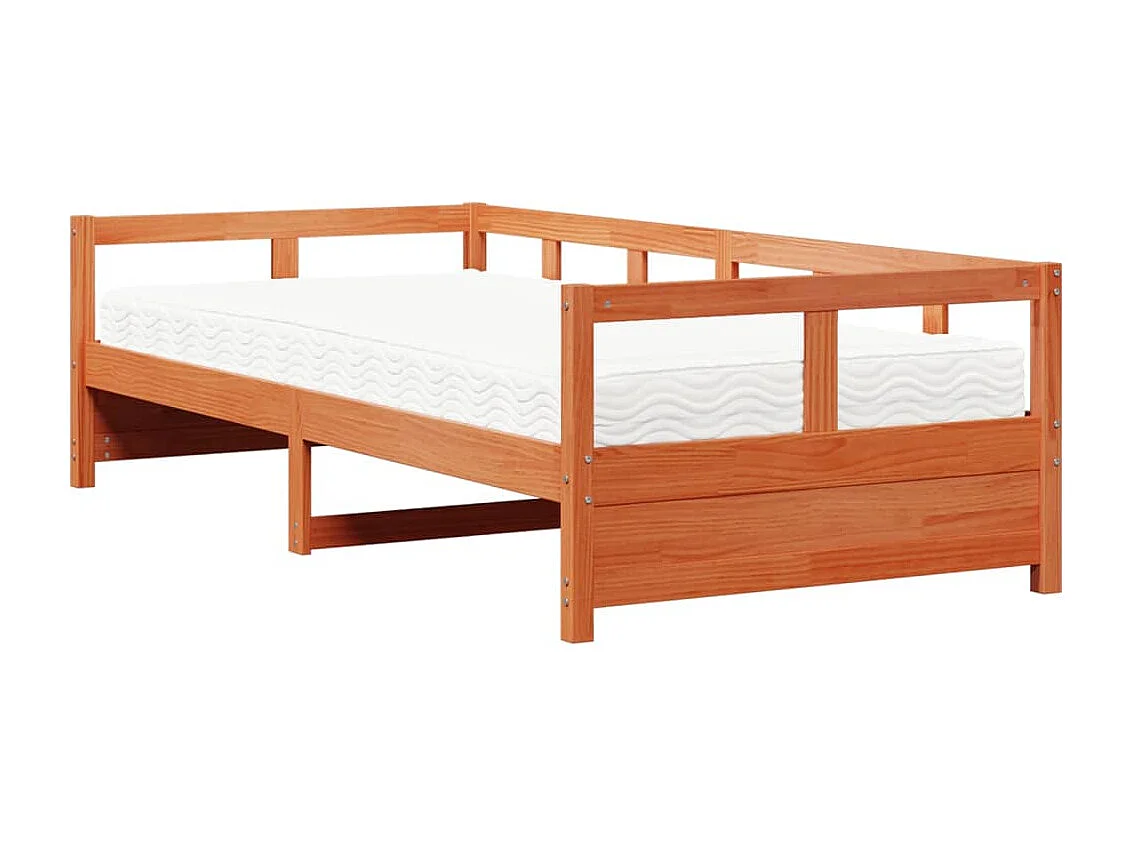 Divano letto con materasso in cera marrone 90x200 cm in legno massello di pino